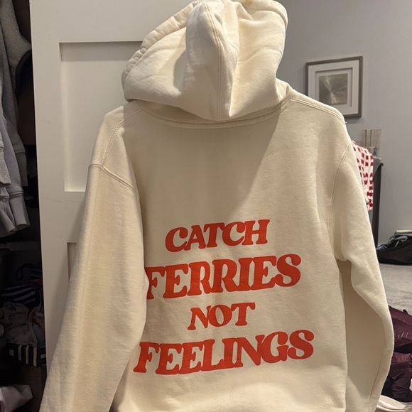Independent Trading Company Tops - Cream Hoodie with Red Print